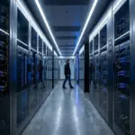 Server racks in a modern data center symbolizing AI compute infrastructure.