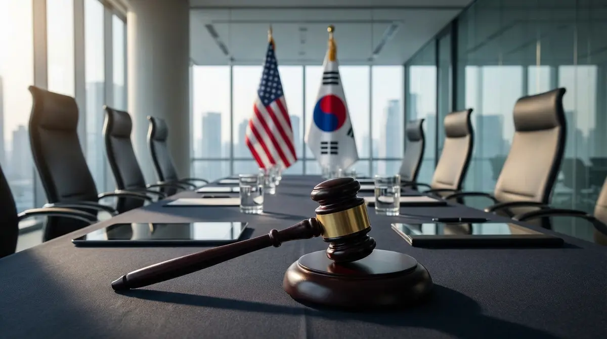 Gavel on table representing the legal dispute between US investors and South Korea