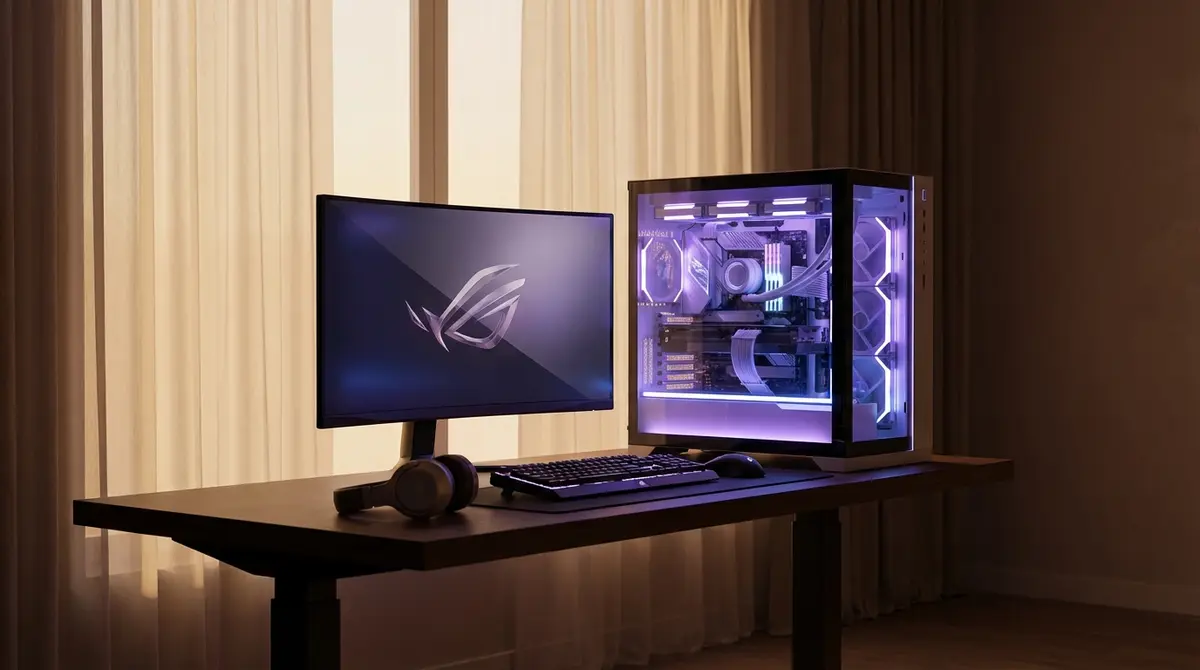 iBuyPower gaming desktop setup with RGB lighting