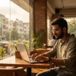 Young developer working on a laptop in a modern Bengaluru setting