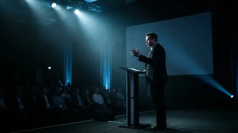 Elon Musk presenting at a tech event