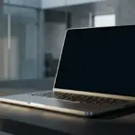 A high-performance laptop displayed in a professional studio setting.