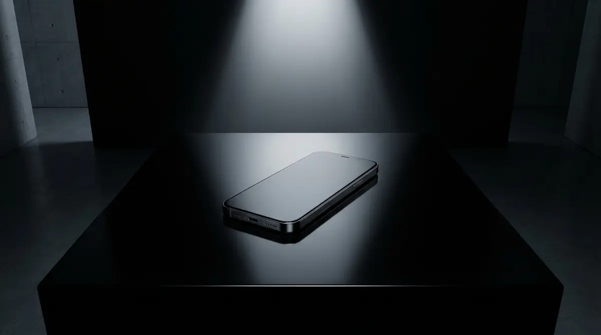 Sleek smartphone on a dark reflective surface representing mobile cybersecurity threats.