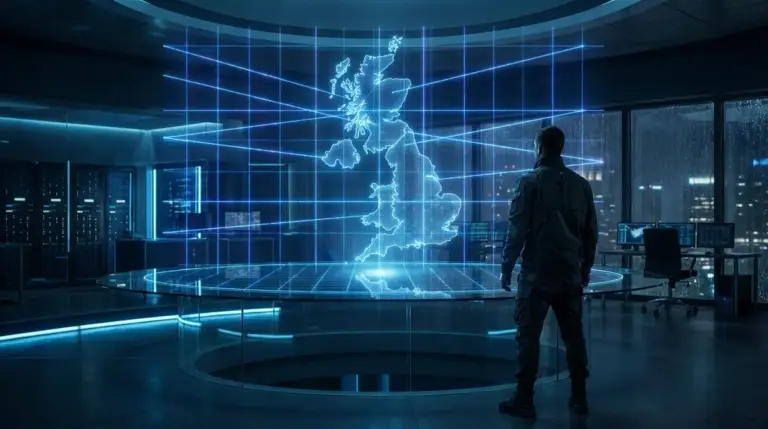 Digital map of UK with secure network grid lines